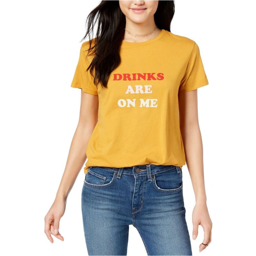 ban.do Womens Drinks On Me Graphic T-Shirt, Yellow, 2XL, DM